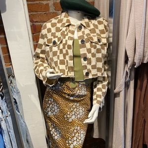 Miss Love cropped denim checkered jacket